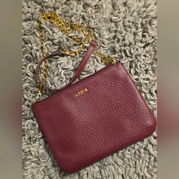 Lodis Handbags - Lodis Burgundy Leather Crossbody with Gold Chain